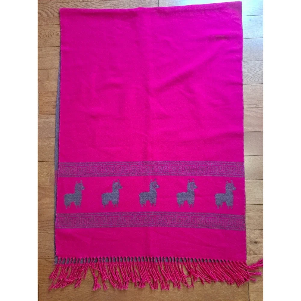 Fuchsia Alpaca Wool Blend Scarf Wrap Shawl Fringed Warm Winter Accessories 72x25